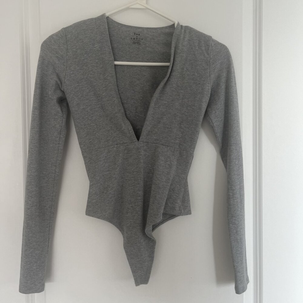 Aritzia Tna Plunging Grey Bodysuit